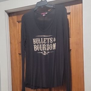 Rock & Roll Cowgirl Black Graphic Fitted Long Sleeve Tee